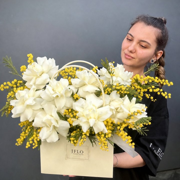 French Roses and Mimosa in a Handbag in Dubai