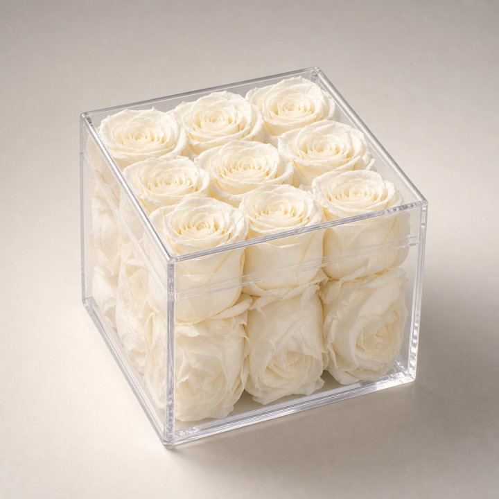 Nine Forever White Roses in Acrylic Box in Yerevan