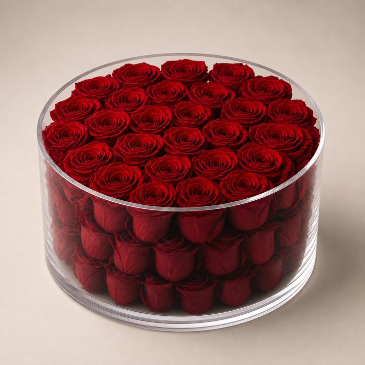 Twenty-Five Forever Red Roses in Acrylic Box in Yerevan