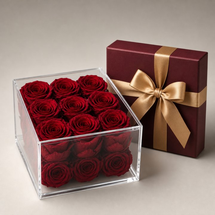 Nine Forever Roses with Chocolate Gift Box in Yerevan