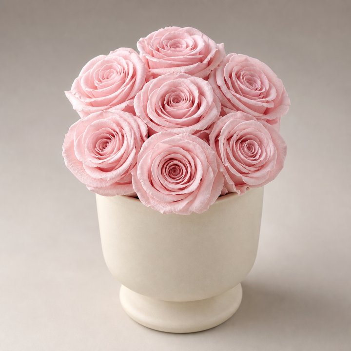 Seven Forever Powder Pink Roses in Ceramic Planter in Yerevan