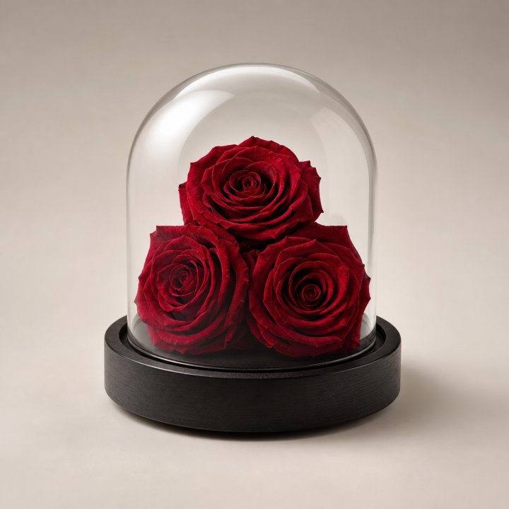 Three Forever Red Roses in Glass Dome in Yerevan