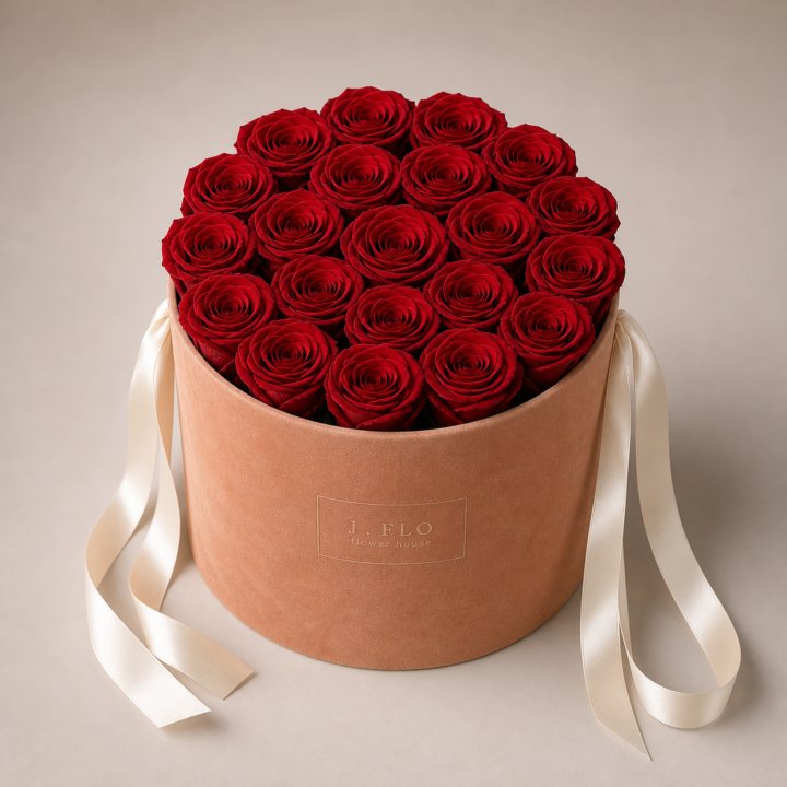 Nineteen Forever Red Roses in Velvet Hat Box in Yerevan