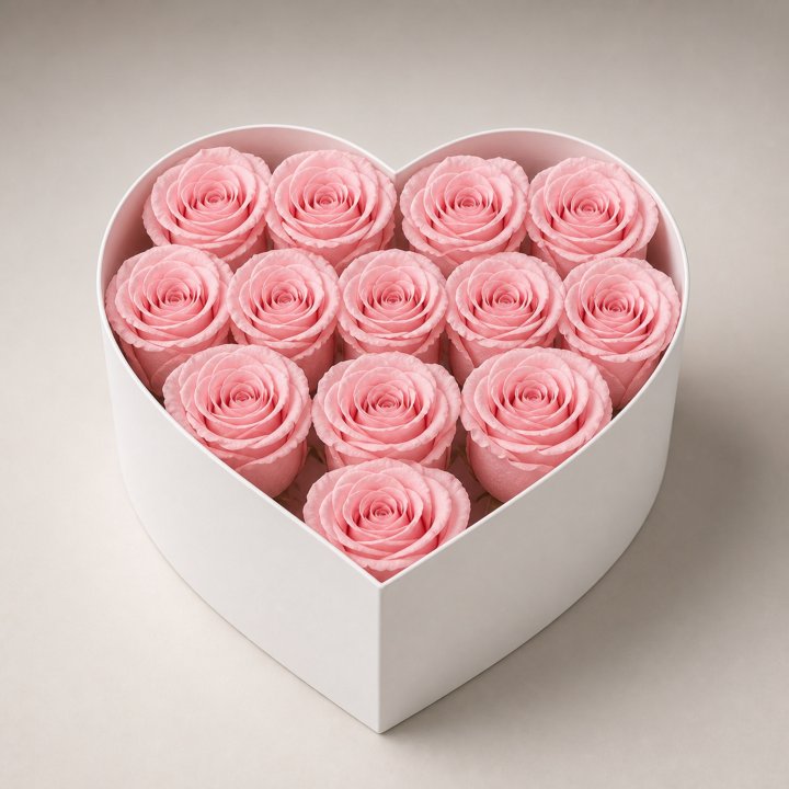 Thirteen Forever Powder Pink Roses in Heart Box in Yerevan