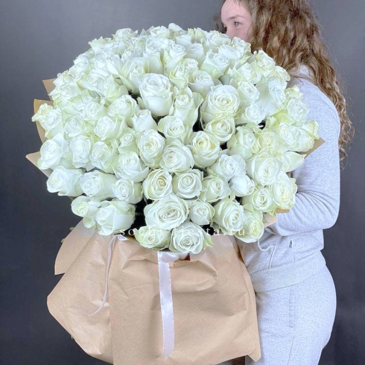 101 White Tall Imported Roses in Geneva