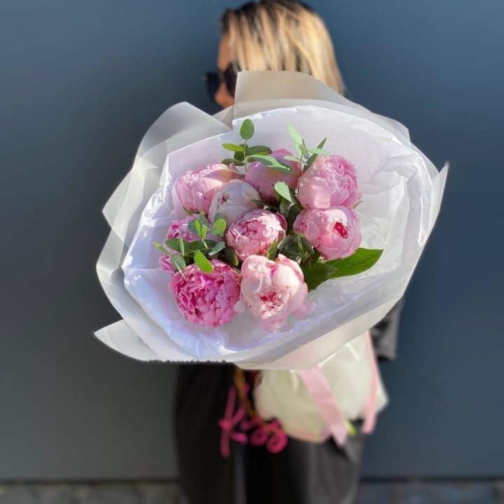 9 Peonies with Eucalyptus in Batumi