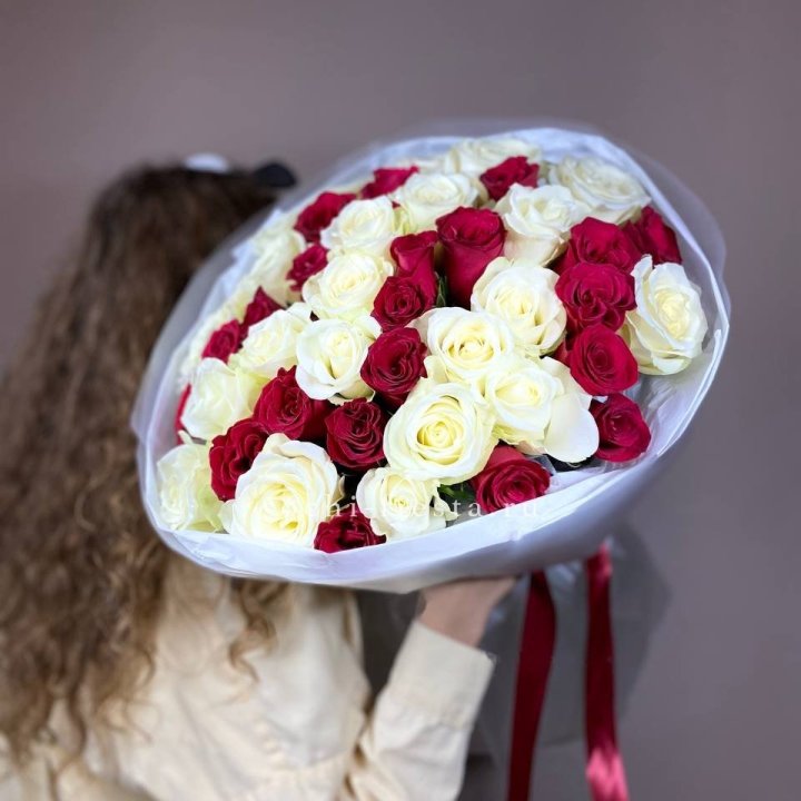 Bouquet of 45 Red and White Roses in Sharjah