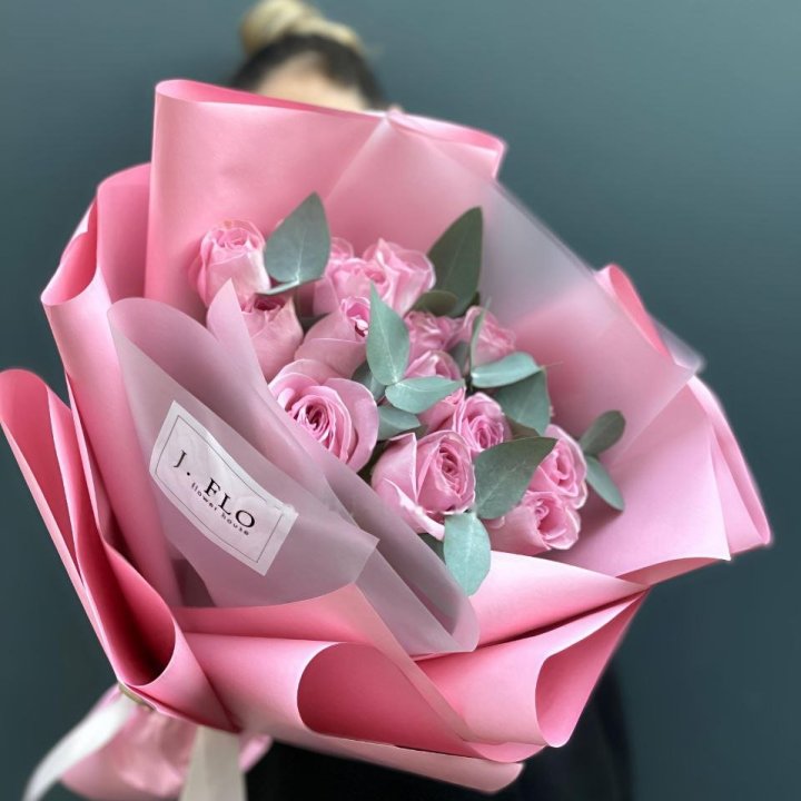 15 Pink Roses with Eucalyptus in Vancouver