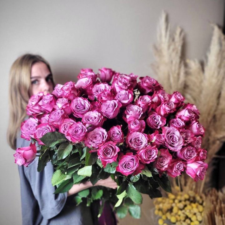 Bunch of Tall Deep Purple Roses in Amsterdam